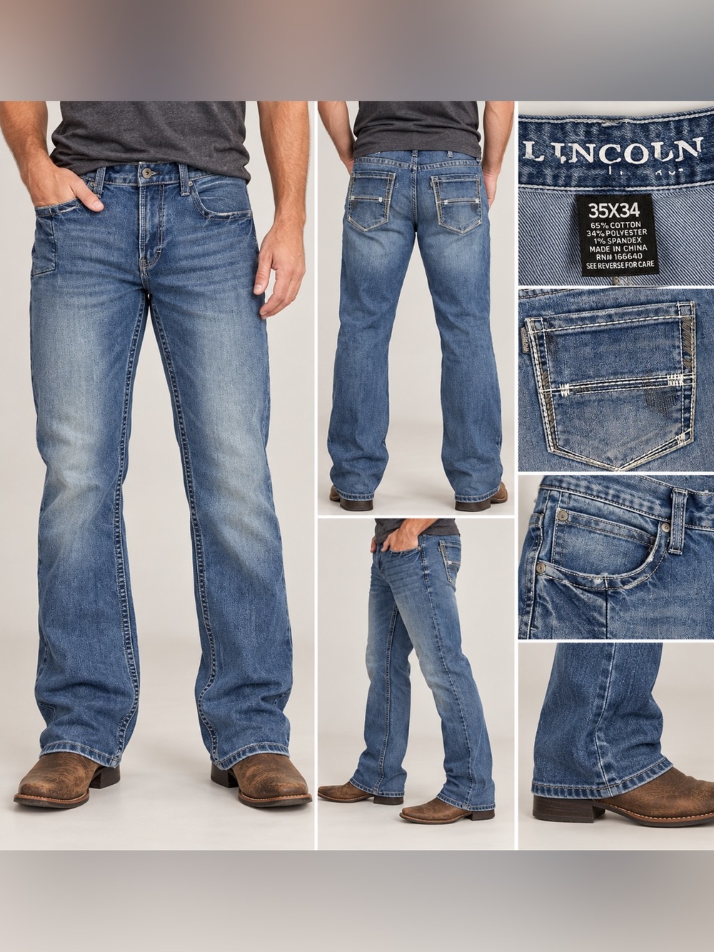 Lincoln Outfitters Bootcut Men's Jeans Medium Blue 35x34 Stretch Denim